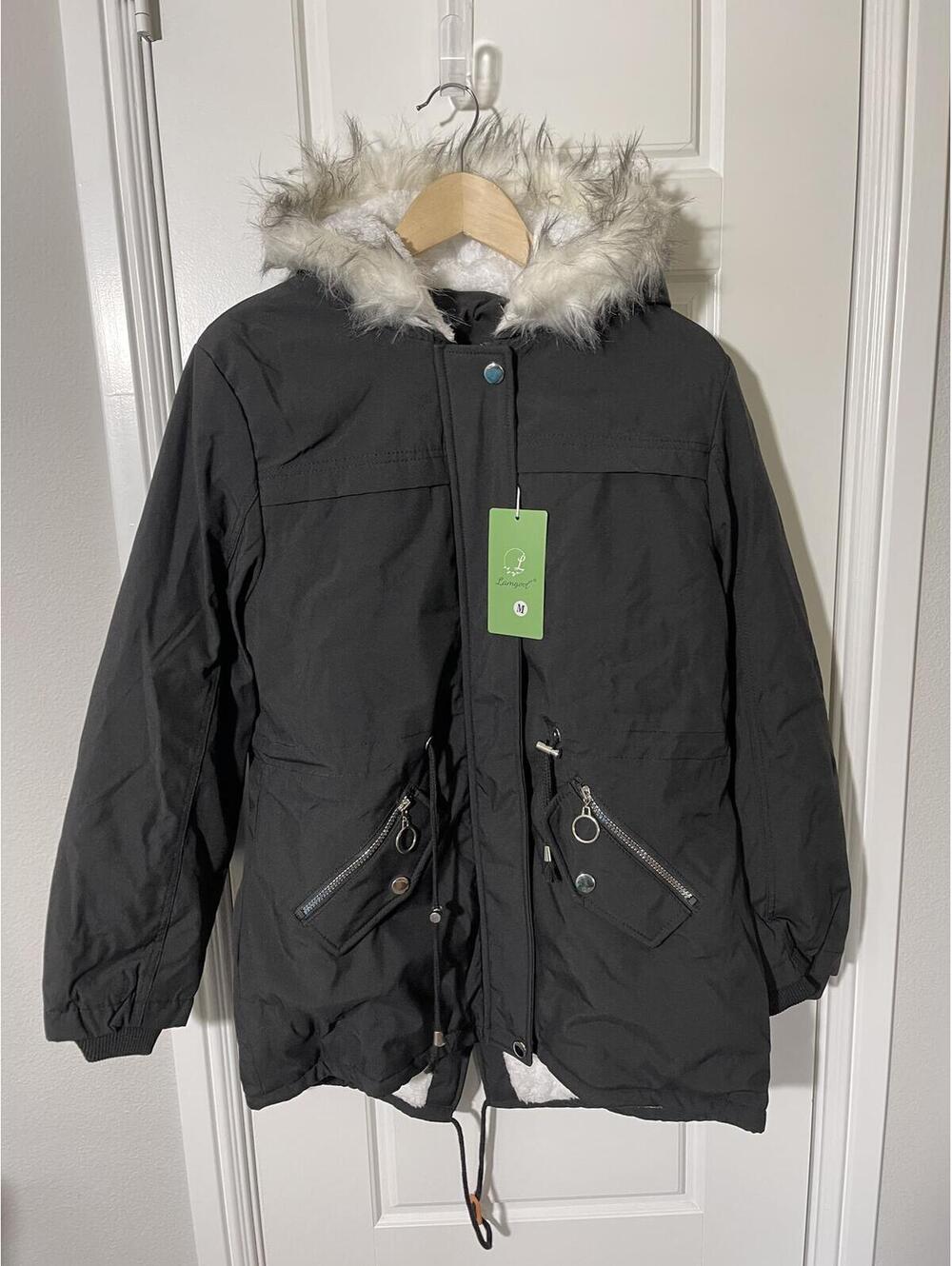 Women's Outdoor Sport Military Hooded Windproof Mid-Length Coat Size MD BLk W255